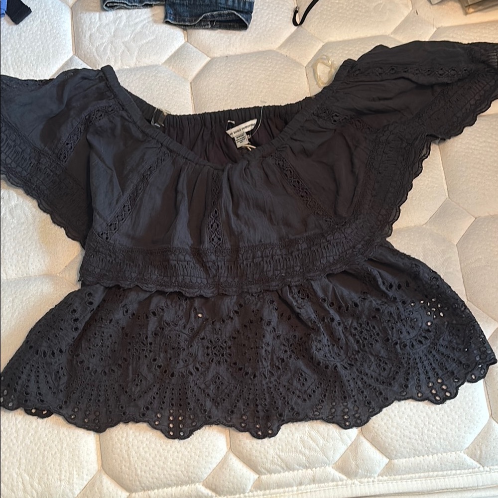 American Eagle Outfitters Black Flutter Sleeve Peplum Blouse